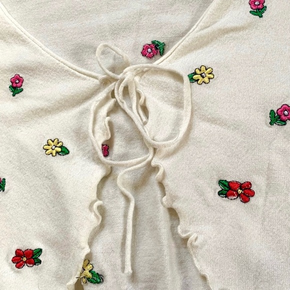 Zaful Tie Front Ditsy Flower Embroidered Cardigan - Picture 6 of 7